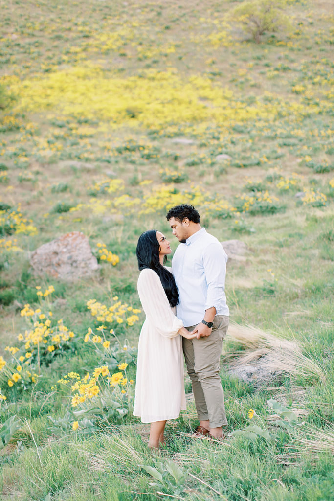 Salt Lake Engagement Photo Spots | Wildflower Engagement Photos at Ensign Peak by Alora Lani Photography