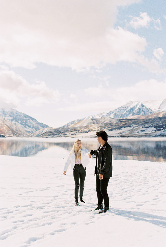 Winter Film Engagement Shoot in Midway Utah by Utah Film Engagement Photographer Alora Lani