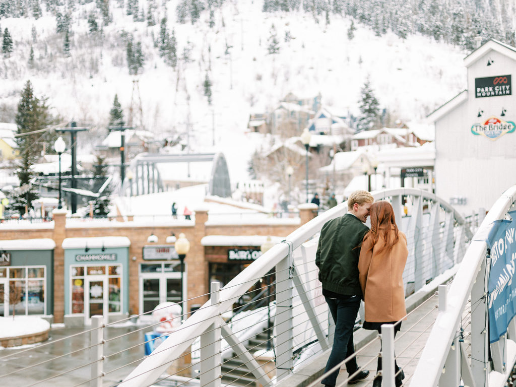 A festive winter Park City couples shoot by Utah portrait photographer Alora Lani